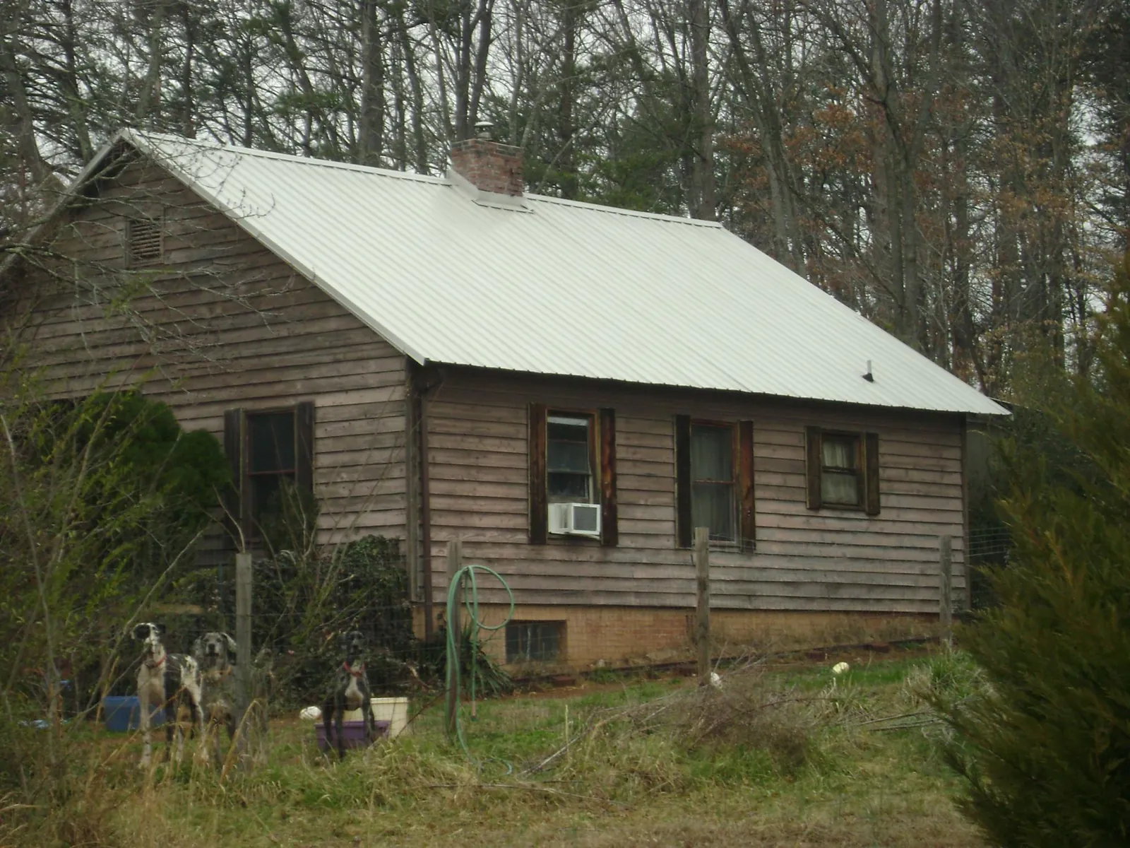 White metal roof on an old wood sided farmhouse, from a Metal Roof Installation job in Lacon